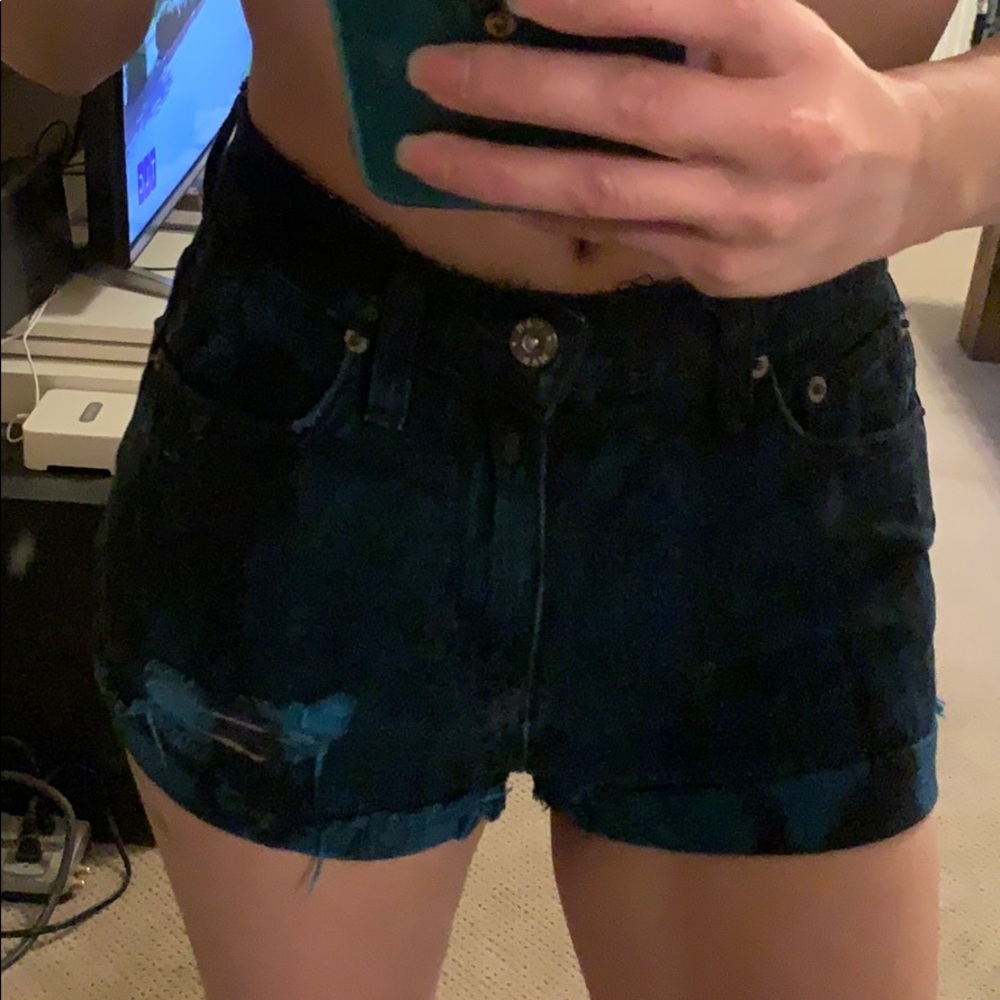 LF Black Distressed Denim Jean Shorts